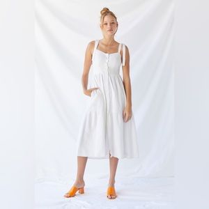 Urban Outfitters Positano White Cotton Tie-shoulder Midi Dress